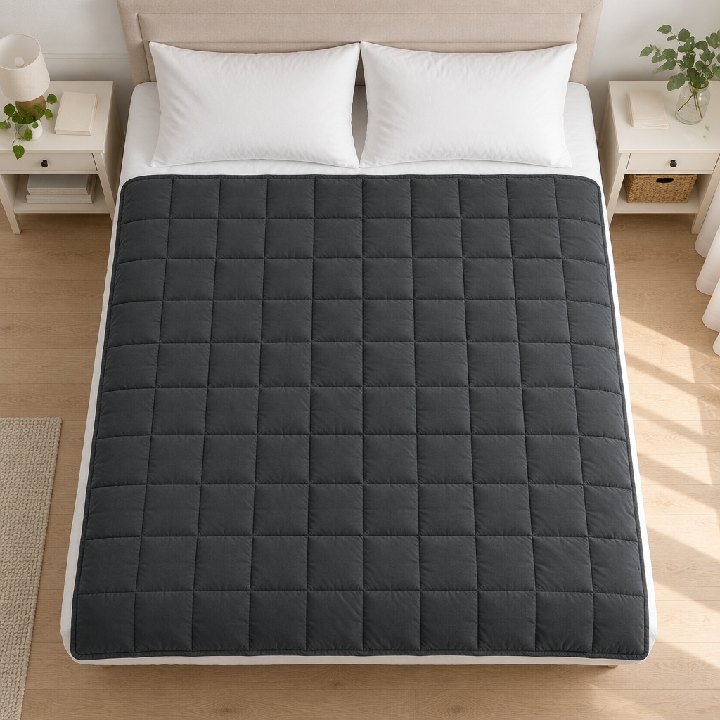 Gewichtsdecke ausgebreitet auf einem Doppelbett
