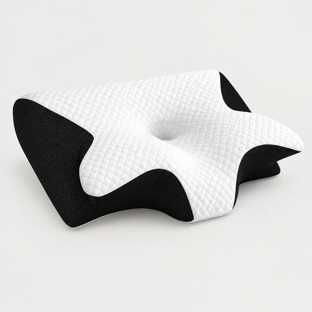 Ergonomisches Nackenkissen aus Memory-Schaum in Weiß und Schwarz