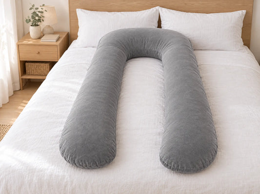 U-Kissen auf einem Doppelbett