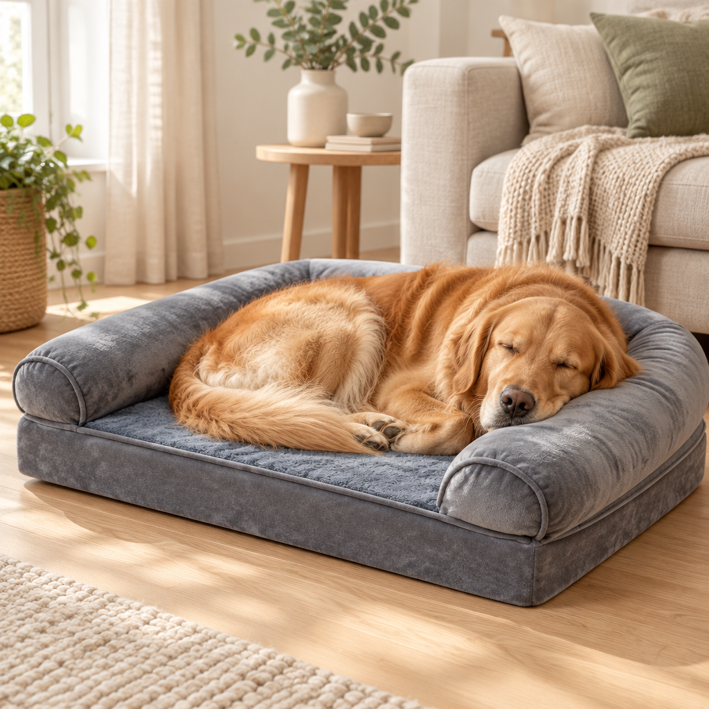 Golden Retriever schläft im Hundebett